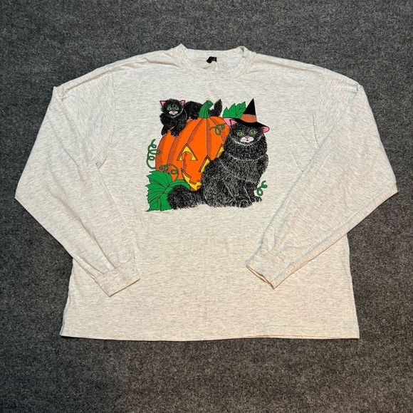 Other - Vintage Halloween Pumpkin Cats Long Sleeve T Shirt Made USA Sz XL